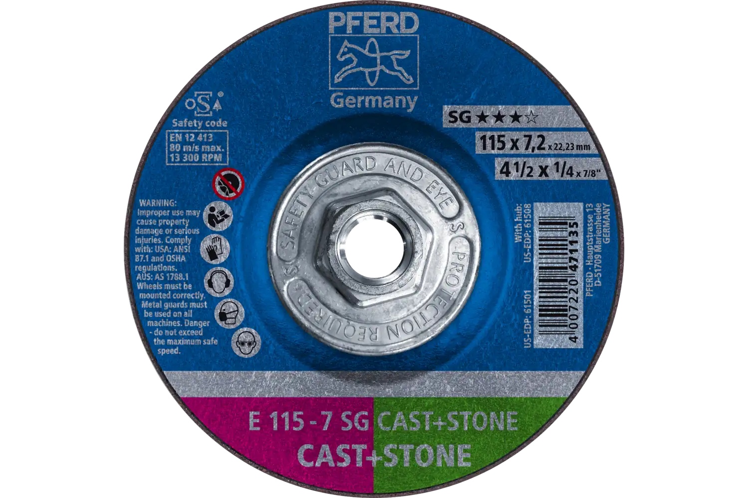 Picture of Pferd Grinding Wheel, 4-1/2" X 1/4 X 5/8-11, Sg Cast+Stone, T27, Ao, Sic